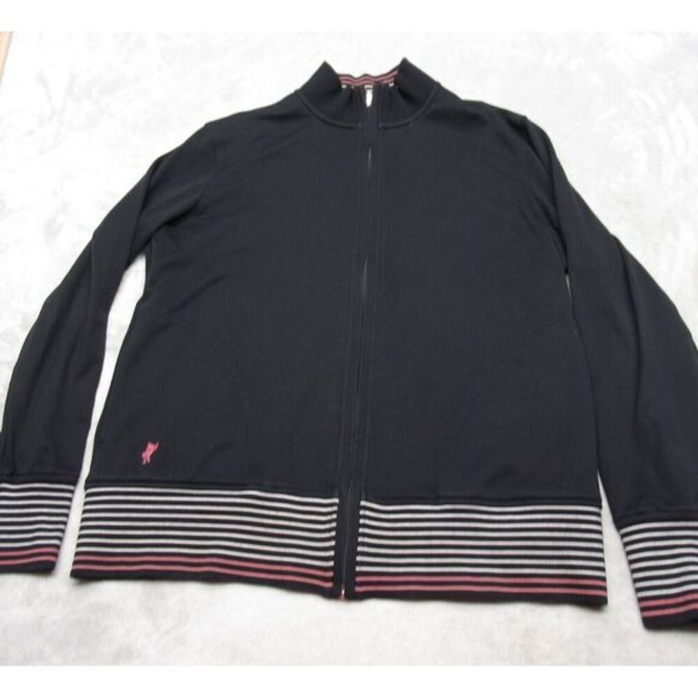 Ashworth Pima Cotton Cardigan Womens Large Black Striped Full Zip Sweater
